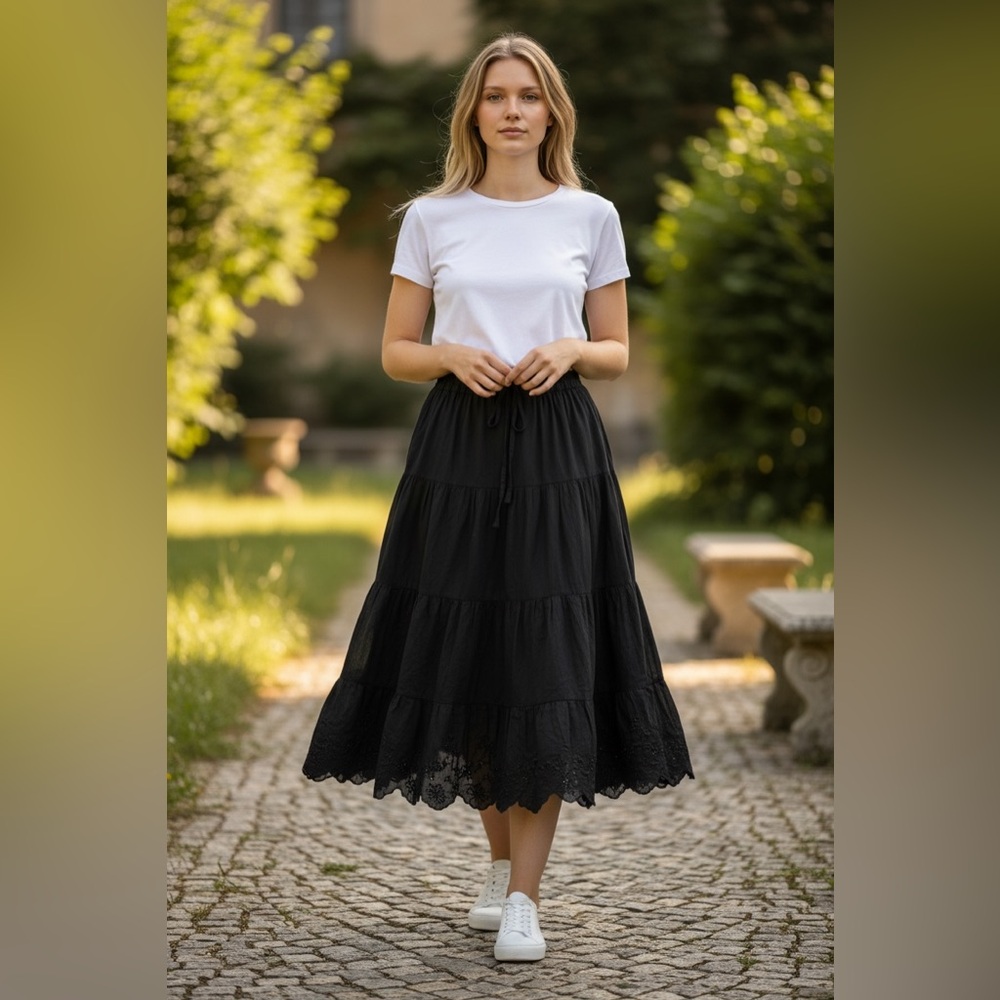 Debut Black A-Line Skirt with Lace Hem